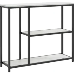 Rootz konsolbord - Industrielt design - Elegant imiteret marmor - 2 hylder - Marmoreffekt - Robust stålstel - Sort + Hvid - 100L x 30W x 80H cm
