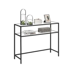 Rootz Konsolbord - Konsolbord med 2 hylder - Entrebord - Gangbord - Sofabord - Moderne konsolbord - Industrielt gangbord - Accentbord - Metal - Glas - | Fyndiq