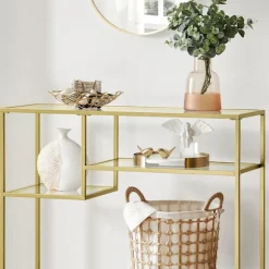 Rootz konsolbord - moderne glas konsolbord - metalramme konsolbord - industriel stil - guld - 35 x 100 x 80 cm (D x B x H)