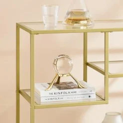 Rootz konsolbord - moderne glas konsolbord - metalramme konsolbord - industriel stil - guld - 35 x 100 x 80 cm (D x B x H)