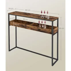 Rootz konsolbord - smalt indgangsbord - gangbord - pladsbesparende design - 24 cm x 100 cm x 80 cm - brun-sort