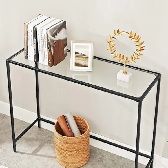 Rootz Konsolbord - Sort metalglas - Entrébord - Sofabord - Moderne design - 100 cm x 35 cm x 80 cm