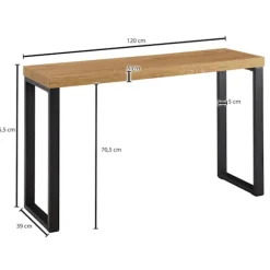 Rootz konsolbord eg indretning - sort 120x39x75,5 cm design skænk gang - Opbevaringsbord smalt - Hall bord med metalben - Entre bord Langt Højt