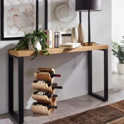 Rootz konsolbord eg indretning - sort 120x39x75,5 cm design skænk gang - Opbevaringsbord smalt - Hall bord med metalben - Entre bord Langt Højt