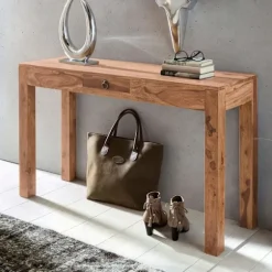 Rootz konsolbord Massivt træ akacie konsol med 1 skuffe skrivebord 120 x 40 cm landlig skænk