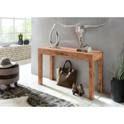 Rootz konsolbord Massivt træ akacie konsol med 1 skuffe skrivebord 120 x 40 cm landlig skænk