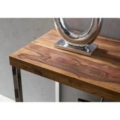 Rootz konsolbord massivt træ sheesham konsol med metalben skrivebord 120x45 cm landlig skænk moderne massiv ægte træ naturlig skænk PC bord sekretær b | Fyndiq