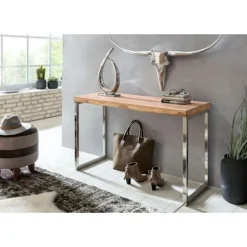 Rootz konsolbord massivt træ akaciekonsol med metalben skrivebord 120 x 45 cm skænk i landlig stil