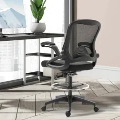 Rootz kontorlænestol - Skrivebordsstol - Ståfunktion med fodstøtte - Drejeligt sæde - Stål - Sort - 64 x 60 x 106-126 cm