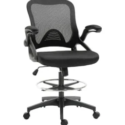 Rootz kontorlænestol - Skrivebordsstol - Ståfunktion med fodstøtte - Drejeligt sæde - Stål - Sort - 64 x 60 x 106-126 cm