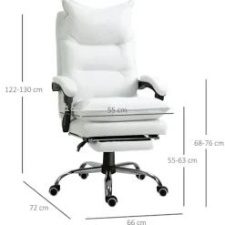 Rootz Kontorstol - Fodstøtte - Højdejusterbar - Skrivebordsstol - Drejestol - Ryglæn - Kunstlæder - Hvid - 66 x 72 x 122-130 cm