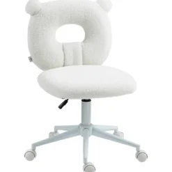Rootz Kontorstol - Skrivebordsstol - Højdejusterbar - Teddypels - Teddy Fleece - 100% Polyester - Stål - Hvid - 50 Cm X 56 Cm X 90 Cm