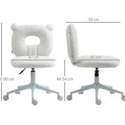 Rootz Kontorstol - Skrivebordsstol - Højdejusterbar - Teddypels - Teddy Fleece - 100% Polyester - Stål - Hvid - 50 Cm X 56 Cm X 90 Cm