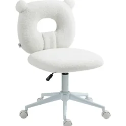 Rootz Kontorstol - Skrivebordsstol - Højdejusterbar - Teddypels - Teddy Fleece - 100% Polyester - Stål - Hvid - 50 Cm X 56 Cm X 90 Cm