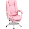 Rootz kontorstol med fodstøtte - Justerbart ryglæn - Højdejusterbart - 5 hjul - Kunstlæder - Pink + Hvid - 65cm x 68cm x 116cm