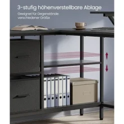 Rootz L Shape skrivebord - Spillebord - Studiebord - Spånplade og stål - Rummeligt - 105 cm x 135 cm x 89,5 cm