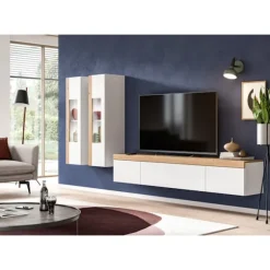 Rootz Large Lowboard - TV Stand - Media Console - Rumbesparende - 180x34x33 cm - Hvid og brun