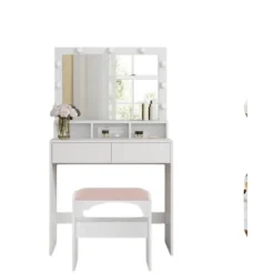 Rootz LED forfængelighedsbord - Friktionsbord - Makeup -bord - Spejl inkluderet - Hvid spånplade - 80 cm x 40 cm x 140 cm