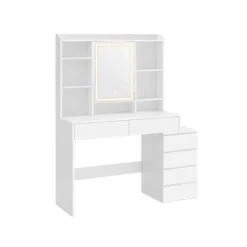 Rootz LED sminkebord - Moderne vaskebord - Oplyst makeup skrivebord - Spånplade - 40 cm x 117 cm x 145 cm - Cloud White