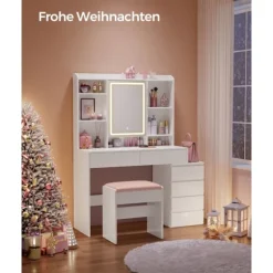 Rootz LED sminkebord - Moderne vaskebord - Oplyst makeup skrivebord - Spånplade - 40 cm x 117 cm x 145 cm - Cloud White