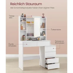 Rootz LED sminkebord - Sminkebord - Makeup skrivebord - Cloud White - Moderne design - 40 cm x 97,5 cm x 145 cm