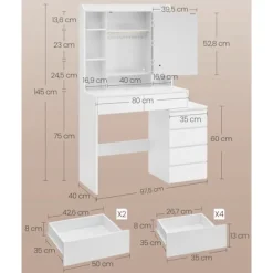 Rootz LED sminkebord - Sminkebord - Makeup skrivebord - Cloud White - Moderne design - 40 cm x 97,5 cm x 145 cm
