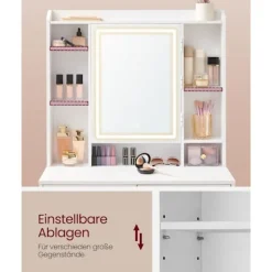 Rootz LED sminkebord - Sminkebord - Makeup skrivebord - Cloud White - Moderne design - 40 cm x 97,5 cm x 145 cm