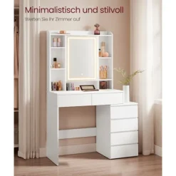 Rootz LED sminkebord - Sminkebord - Makeup skrivebord - Cloud White - Moderne design - 40 cm x 97,5 cm x 145 cm