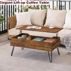 Rootz Lift Top Sofabord - Vintage stuebord - Højdejusterbart - Skjult opbevaring - Robust struktur - 95cm x 55,5cm x 71,5cm