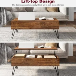 Rootz Lift Top Sofabord - Vintage stuebord - Højdejusterbart - Skjult opbevaring - Robust struktur - 95cm x 55,5cm x 71,5cm