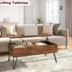Rootz Lift Top Sofabord - Vintage stuebord - Højdejusterbart - Skjult opbevaring - Robust struktur - 95cm x 55,5cm x 71,5cm