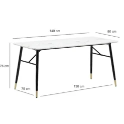 Rootz lille spisebord - moderne hvidt look - elegant rektangulært bord - robuste metalben - 140 cm x 80 cm x 76 cm
