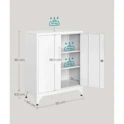 Rootz Lock Closet 2 Doors - Steel Cabinet - Opbevaringsenhed - Holdbar og rummelig - 40 x 80 x 90 cm hvid