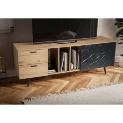 Rootz Lowboard 150 cm TV-skab - TV-stativ - Marmor Sort Design - Moderne Stil - Rummelig opbevaring - Holdbar konstruktion - 150 cm x 55 cm x 40 cm