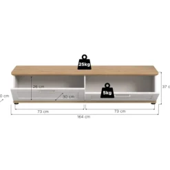 Rootz Lowboard - TV Stand - Entertainment Unit - Ample Storage - 164x37x40 cm - Hvid og brun