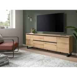 Rootz Lowboard - TV Stand - Medieopbevaring - Rigelig plads - Brun og sort - 188x65x36 cm
