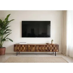 Rootz Lowboard - TV-stander - Underholdningsenhed - Høj belastningskapacitet - 160 cm x 40 cm x 35 cm - Sheesham Brown & Black Iron