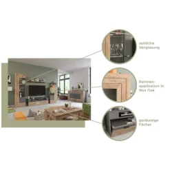 Rootz Lowboard Freno - TV Stand - Entertainment Center - Gray Replica - Nox Oak Replica - Modular Design - Bæredygtig - 140 cm x 43 cm x 40 cm