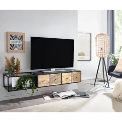 Rootz lowboard hængende mango massivt træ - metal 150x25x35 cm TV skab sort - Design TV stativ moderne - TV skab væg - TV kommode TV kommode til ophæn | Fyndiq