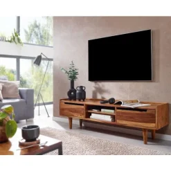 Rootz lowboard massivt sheesham træ 145x43x35 cm TV kommode med to døre - Design TV skab høj - TV stativ TV skab moderne - TV kommode stue