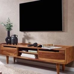 Rootz lowboard massivt sheesham træ 145x43x35 cm TV kommode med to døre - Design TV skab høj - TV stativ TV skab moderne - TV kommode stue