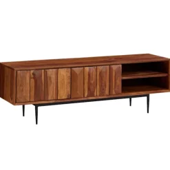Rootz lowboard massivt sheesham træ 123x42x35 cm tv kommode med to døre - Design tv skab høj - tv stand tv skab moderne - tv kommode stue