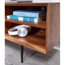 Rootz lowboard massivt sheesham træ 123x42x35 cm tv kommode med to døre - Design tv skab høj - tv stand tv skab moderne - tv kommode stue