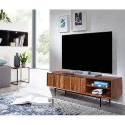 Rootz lowboard massivt sheesham træ 123x42x35 cm tv kommode med to døre - Design tv skab høj - tv stand tv skab moderne - tv kommode stue
