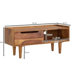 Rootz lowboard massivt sheesham træ 95x44x34 cm TV kommode med skydedør - Design TV skab høj - TV stativ TV skab moderne - TV kommode stue