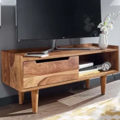 Rootz lowboard massivt sheesham træ 95x44x34 cm TV kommode med skydedør - Design TV skab høj - TV stativ TV skab moderne - TV kommode stue