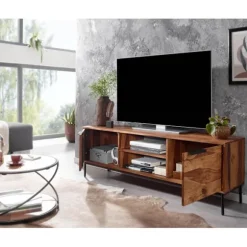 Rootz lowboard massivt sheesham træ 147x51x38 cm tv kommode med to døre - Design tv skab høj - tv stand tv skab moderne - tv kommode stue