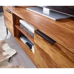 Rootz lowboard massivt sheesham træ 147x51x38 cm tv kommode med to døre - Design tv skab høj - tv stand tv skab moderne - tv kommode stue