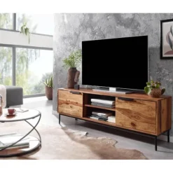 Rootz lowboard massivt sheesham træ 147x51x38 cm tv kommode med to døre - Design tv skab høj - tv stand tv skab moderne - tv kommode stue