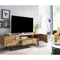 Rootz lowboard træ eg indretning 160x46x43 cm tv kommode med to døre - Design tv skab høj - tv stand tv skab moderne - tv kommode stue